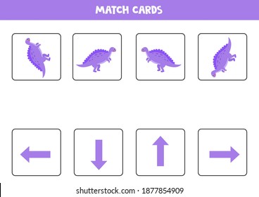 Educational worksheet for preschool kids. Match cards with cars. Spatial orientation. Left and right