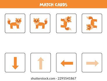 Educational worksheet for preschool kids. Match cards with cute boar. Direction for kids. left right up down.