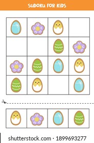 Educational worksheet for preschool kids. Sudoku for kids with Easter cookies