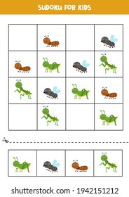 Educational worksheet for preschool kids. Sudoku for kids with insects.
