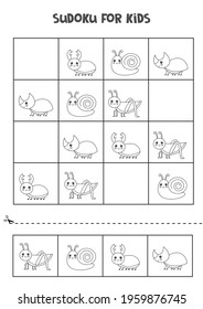 Educational worksheet for preschool kids. Sudoku for kids with insects.