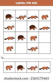 Educational worksheet for preschool kids. Sudoku for kids with australian animals.