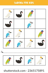 Educational worksheet for preschool kids. Sudoku for kids with australian birds.