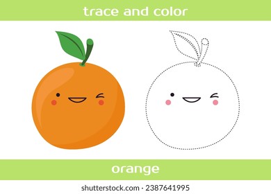 Hoja de cálculo educativa Rastreo y color kawaii lindo naranja.