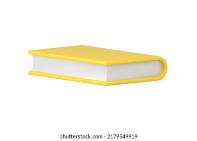 Educational yellow paper book with cover lying library academic literature realistic 3d icon vector illustration. Glossy textbook science knowledge for school college homework dictionary encyclopedia