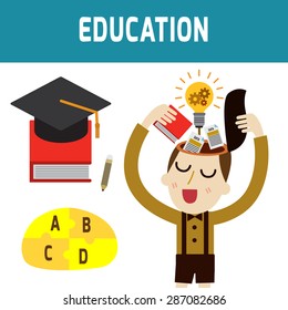 education,head idea
elements. modern design flat man character. isolated on white 
background.
graphic vector illustration.
learning concept.