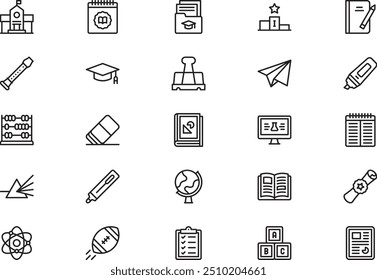 A coleção de ícones de educações é uma ilustração vetorial com traçado editável.