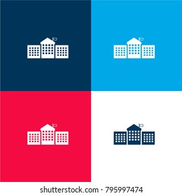 Educative academy buildings four color material and minimal icon logo set in red and blue