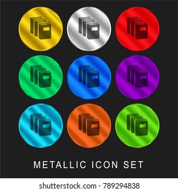 Educative books 9 color metallic chromium icon or logo set including gold and silver