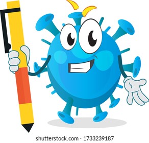Educator virus character holding and to write something