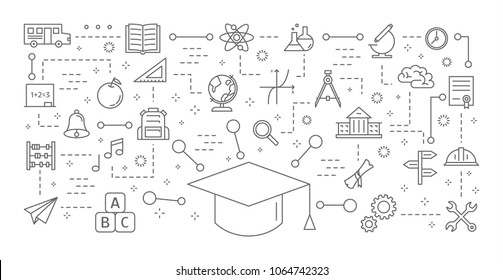 Educatrion icons set. Linear illustrations on white.