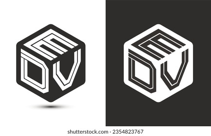 EDV-Brief-Logo-Design mit Illustrator Würfel-Logo, Vektorlogo modernen Alphabet Schriftart Überschneidung Stil. Premium Business Logo Symbol. Weiße Farbe auf schwarzem Hintergrund