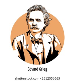 Edvard Grieg ist ein norwegischer Komponist, Pianist, Dirigent und eine öffentliche Figur. Handgezeichnete Vektorgrafik