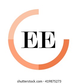 EE black letters , modern type of font , tree orange colors , simply alphabet like design identity 