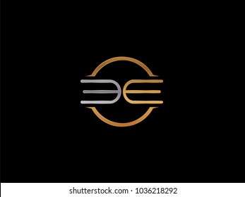 EE circle Shape Letter logo Design in silver gold color