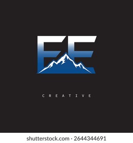 EE Creative Mountain Logo Bold Gradient Letter mark Branding Design for Business Outdoor Brands