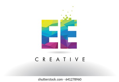 EE E E Colorful Letter Design with Creative Origami Triangles Rainbow Vector.