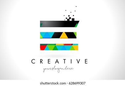 EE E E Letter Logo with Colorful Vivid Triangles Texture Design Vector Illustration.