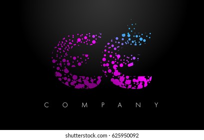 EE E E Letter Logo with Purple Blue Particles and Bubble Dots Design Vector.