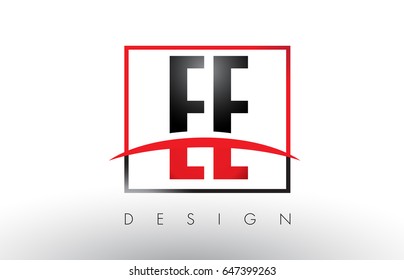 EE E E Logo Letters with Red and Black Colors and Swoosh. Creative Letter Design Vector.