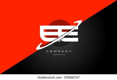 ee e e  red black white technology swoosh alphabet company letter logo design vector icon template 