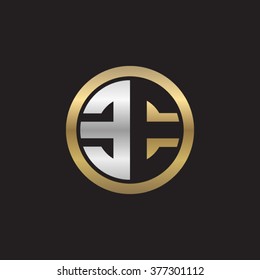 EE initial letters circle elegant logo golden silver black background