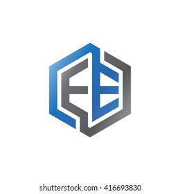 EE initial letters loop linked hexagon logo black gray blue