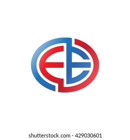 EE initial letters looping linked ellipse logo red blue