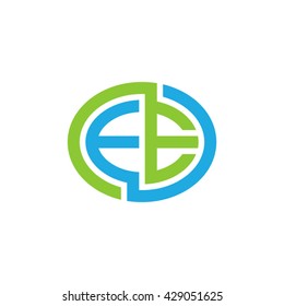 EE initial letters looping linked ellipse logo blue green