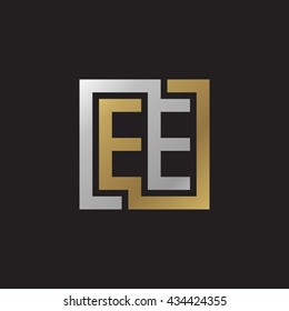 EE initial letters looping linked square elegant logo golden silver black background