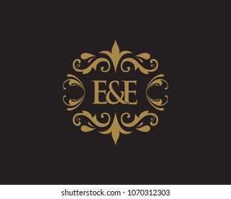 E&E Initial logo. Ornament ampersand monogram golden logo