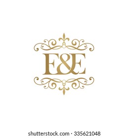 E&E Initial logo. Ornament ampersand monogram golden logo