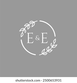 EE initial monogram decoration for wedding logo with creative leaf line