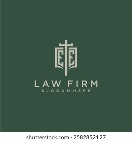 EE initial monogram for law firm with sword and shield logo image