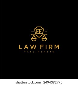 EE initial monogram for lawfirm logo with scales and shield luxury image