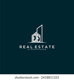 EE initial monogram logo real estate with building style design vector