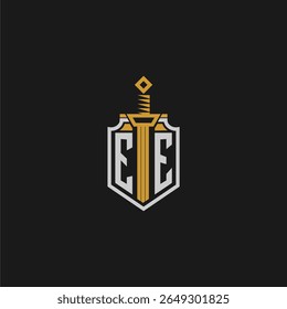 EE monograma inicial para imagem em estilo escudo e espada