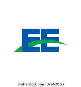 EE initial overlapping swoosh letter logo blue green