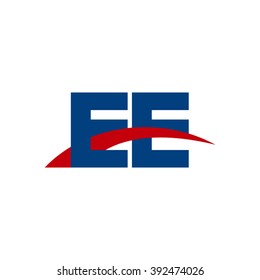 EE initial overlapping swoosh letter logo blue red