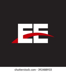 EE initial overlapping swoosh letter logo white red black background