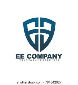 EE leter logo design with shield form