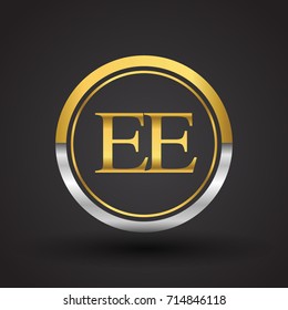 EE Letter logo in a circle, gold and silver colored. Vector design template elements for your business or company identity.