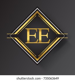 EE Letter logo in a square shape gold and silver colored geometric ornaments. Vector design template elements for your business or company identity.