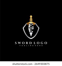 EE carta monograma de luxo para escudo e espada estilo imagem