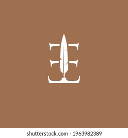 ee letter mark feather pen signature quill double e logo vector icon illustration