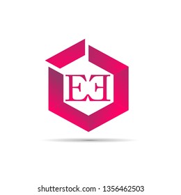 EE letters red hexagon shape vector element 