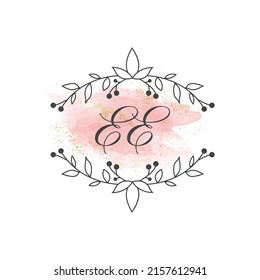 EE letters signature logo, Handwritten logo, EE, EE lettering, Letters EE, E and E logo with flower mandala, Brushstroke, floral and botanical logo, E and E alphabet