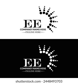 EE logo. E E design. White EE letter. EE, E E letter logo design. Initial letter EE linked circle uppercase monogram logo.