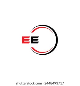 EE logo. E E design. White EE letter. EE, E E letter logo design. Initial letter EE linked circle uppercase monogram logo.