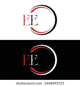 EE logo. E E design. White EE letter. EE, E E letter logo design. Initial letter EE linked circle uppercase monogram logo.